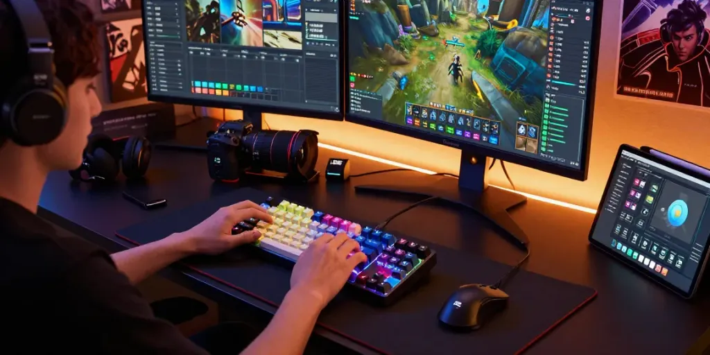 Discover the best Hall Effect switches for Wooting in a vibrant gaming setup with custom keyboards and accessories.